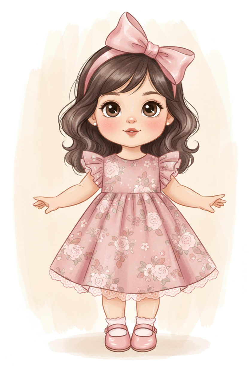 Baby girl in pink floral lawn frock