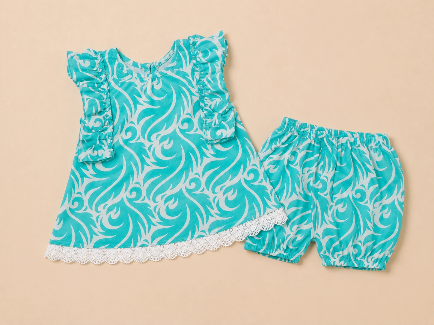 Aqua Bow full outfit flat-lay