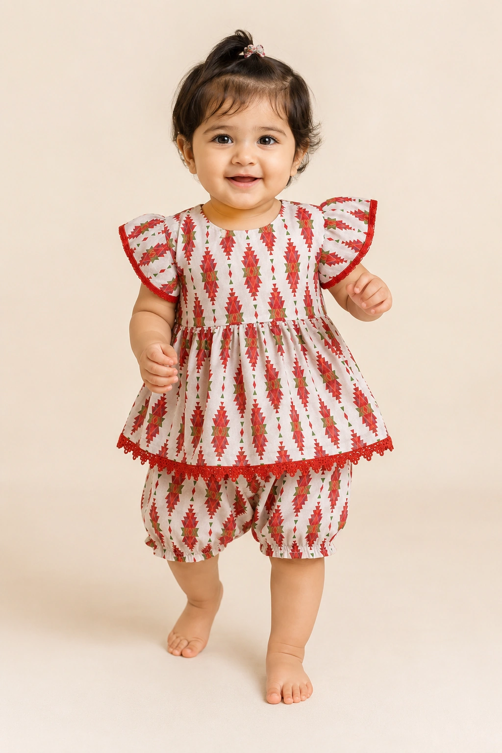 Aztec Rose baby girl lawn top & shorts set — front view