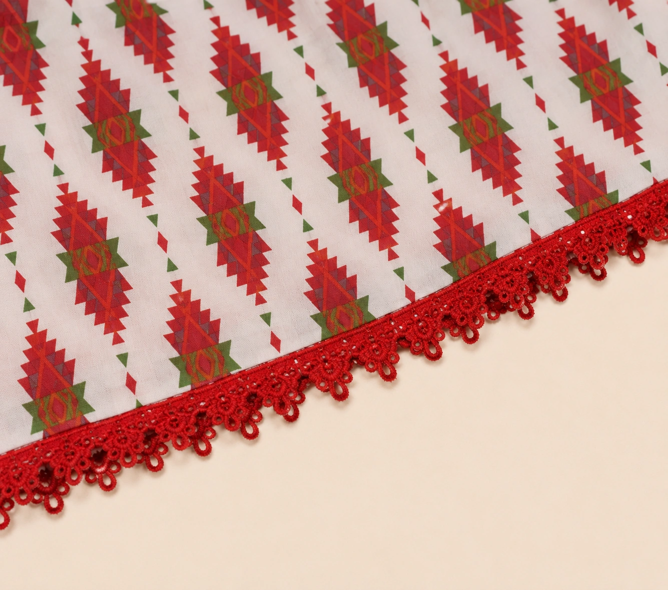 Red crochet lace trim detail