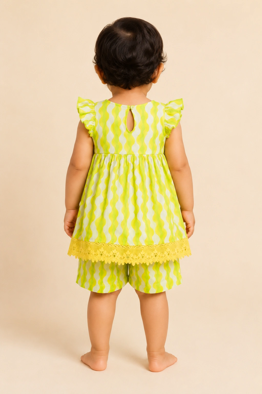 Citrus Ruffle back view with crochet lace