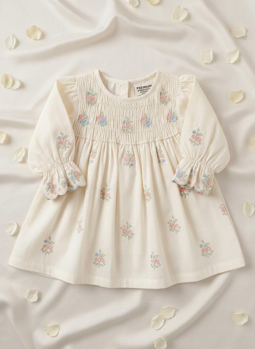 Ivory Smocked Frock — premium baby girls lawn frock by BabeLawn