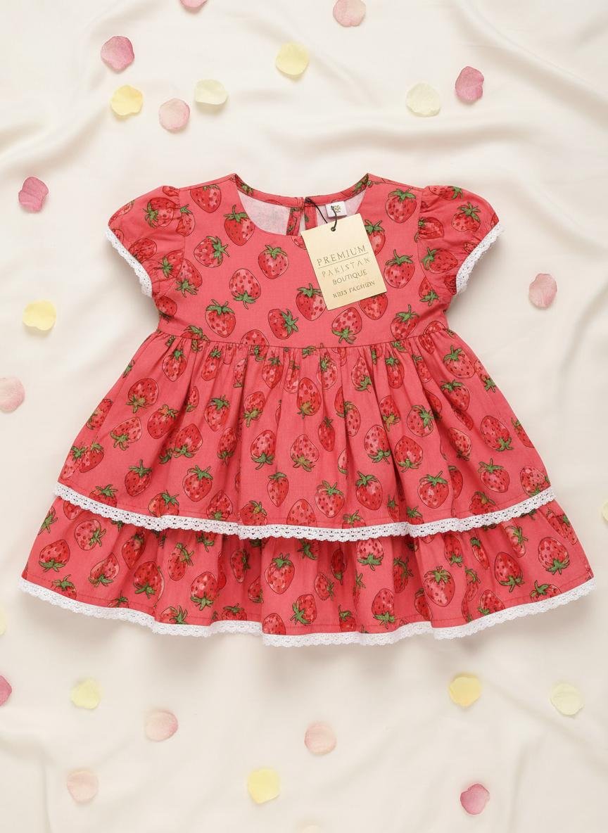 Strawberry Fizz Frock — premium baby girls lawn frock by BabeLawn