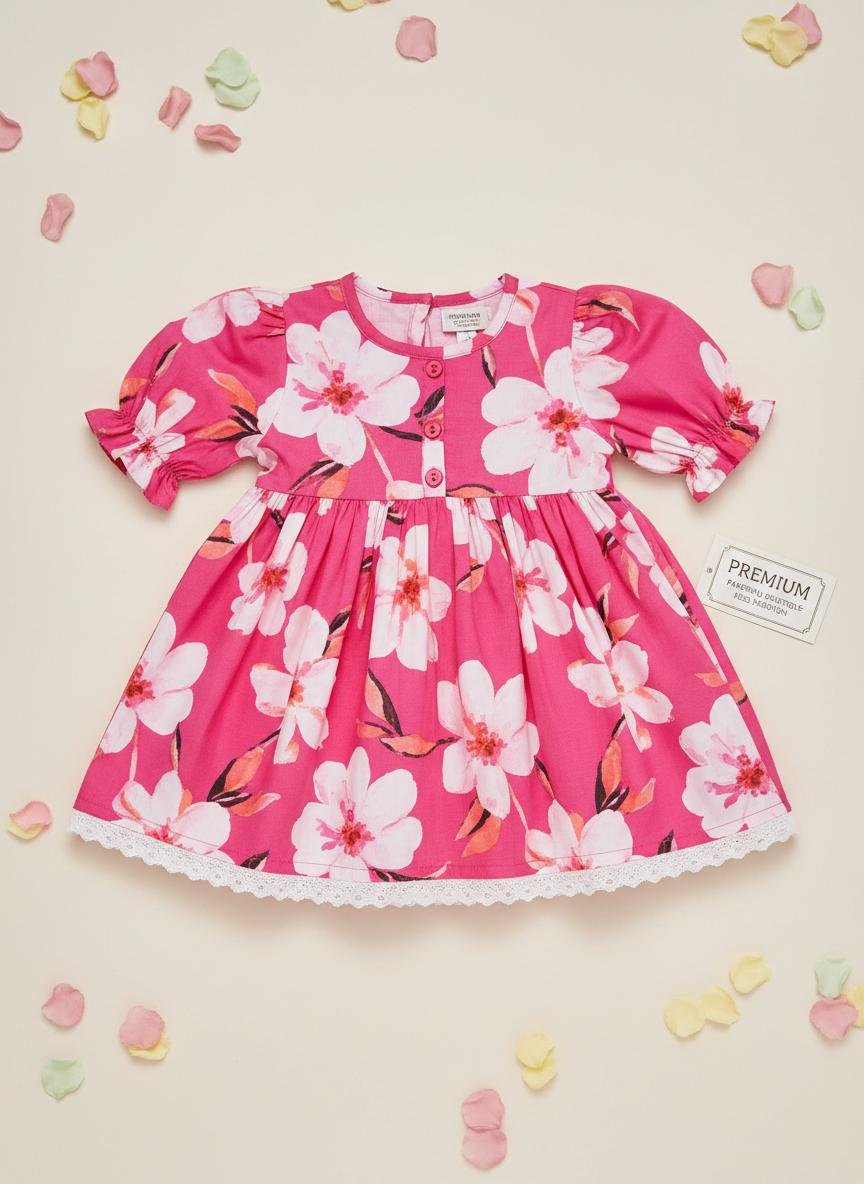 Crystal Pink Frock — premium baby girls lawn frock by BabeLawn