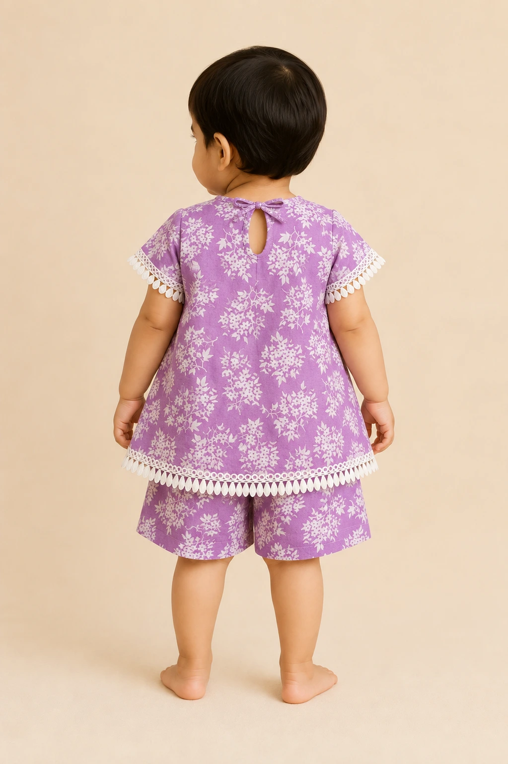 Lilac Blossom back view with pom-pom lace