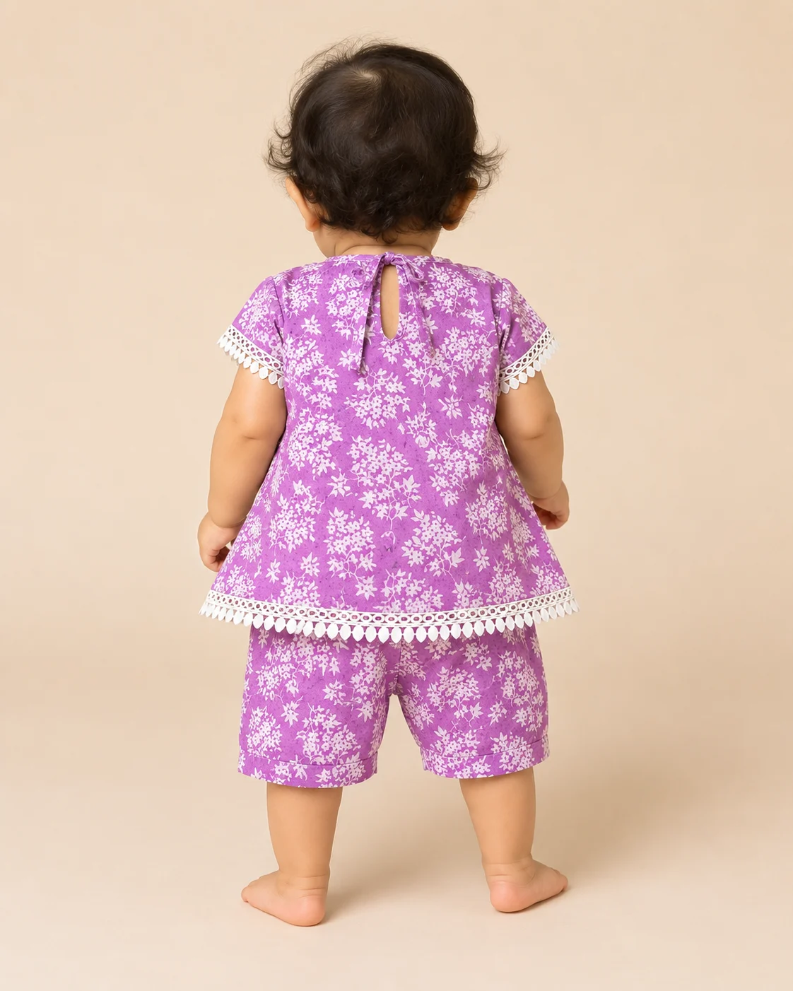 Lilac Pintuck back view with tie neck