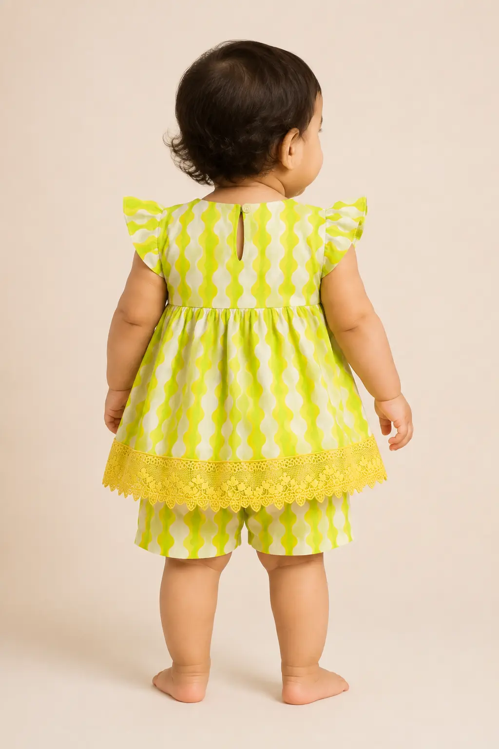 Lime Wave back view with yellow crochet lace hem