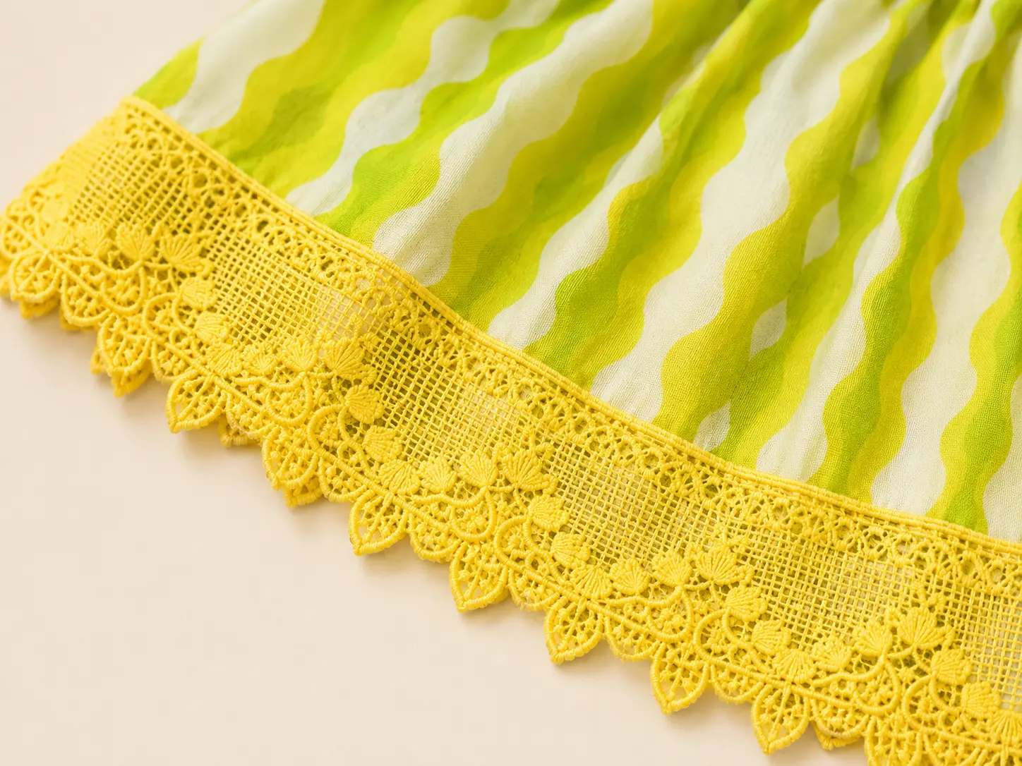 Yellow crochet lace trim detail