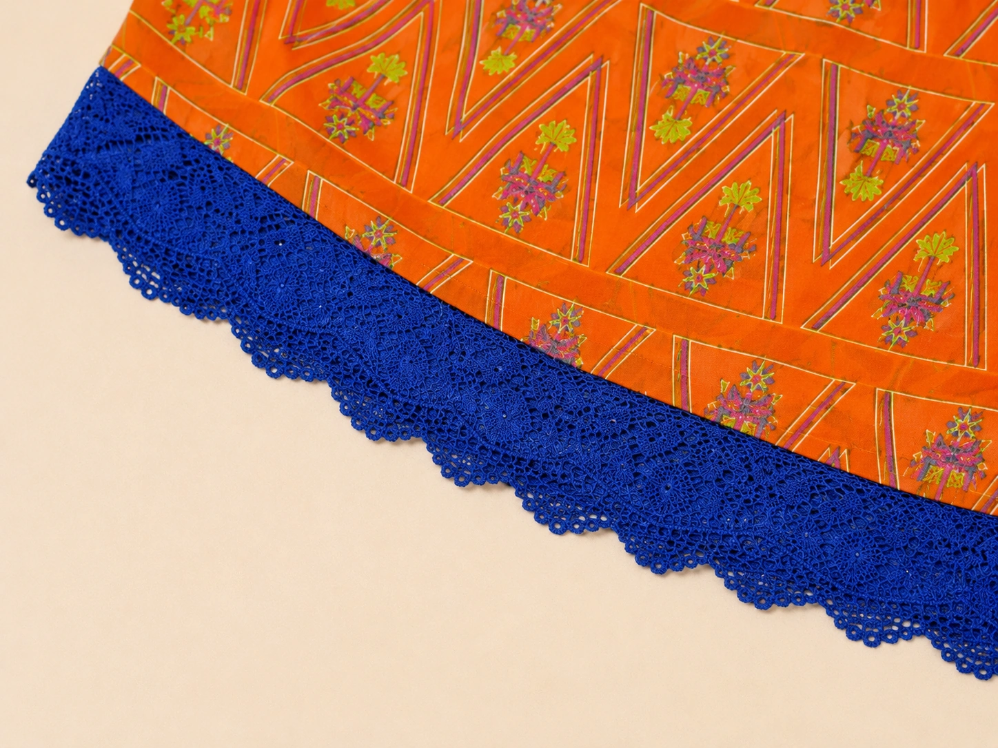 Royal-blue crochet lace trim detail