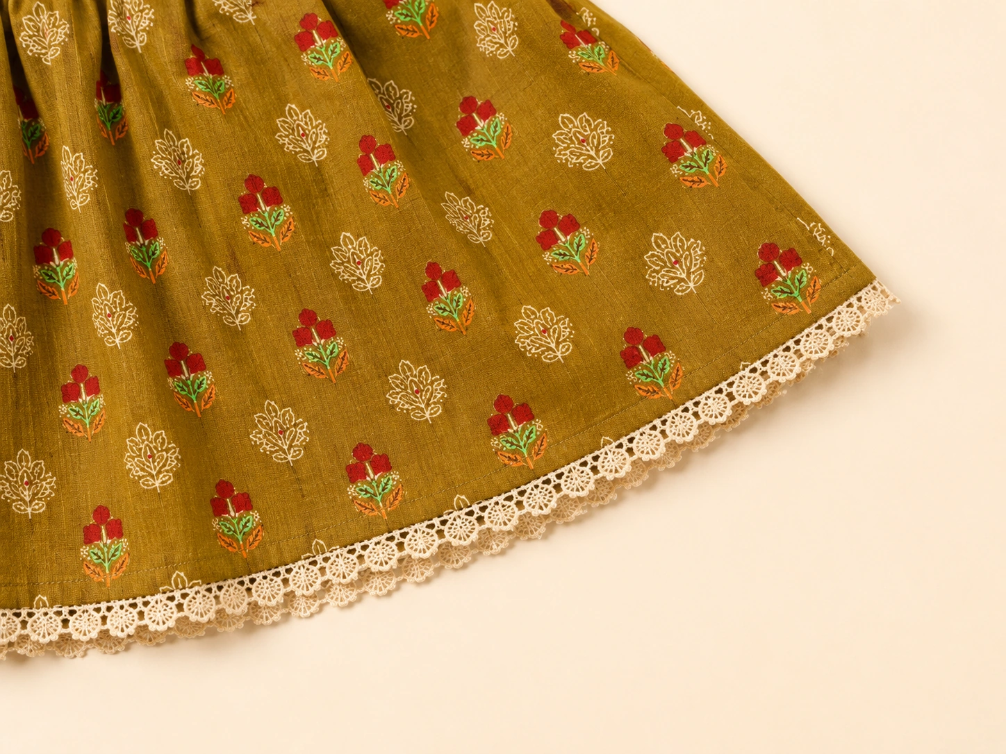 Cream crochet lace trim detail