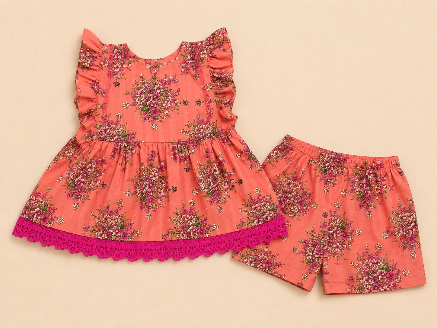Peach Bloom full outfit flat-lay