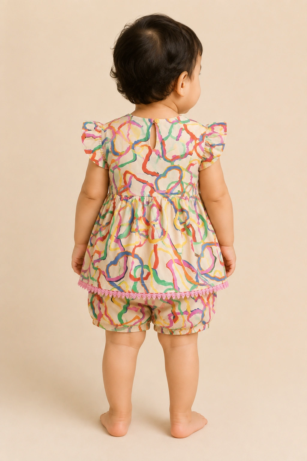Rainbow Ribbon back view with scalloped lace