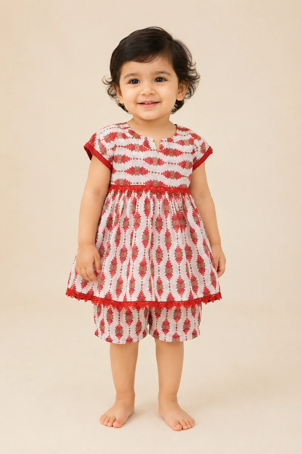 Scarlet Kilim baby girl lawn frock & shorts set — front view