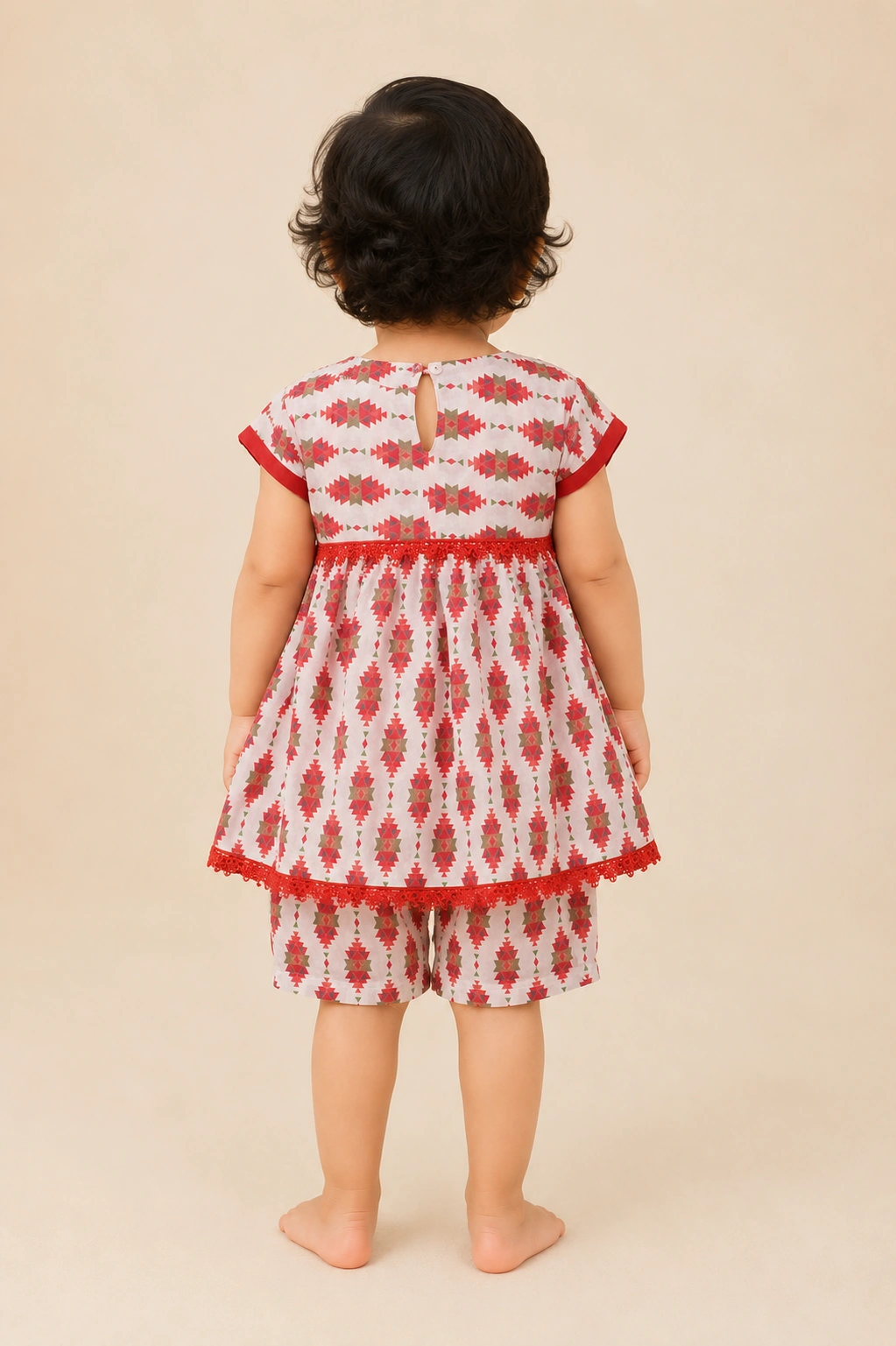 Scarlet Kilim back view with red crochet lace