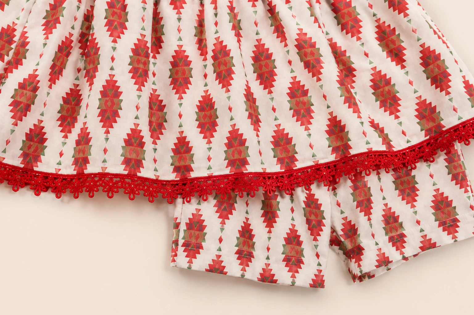 Red crochet lace trim detail
