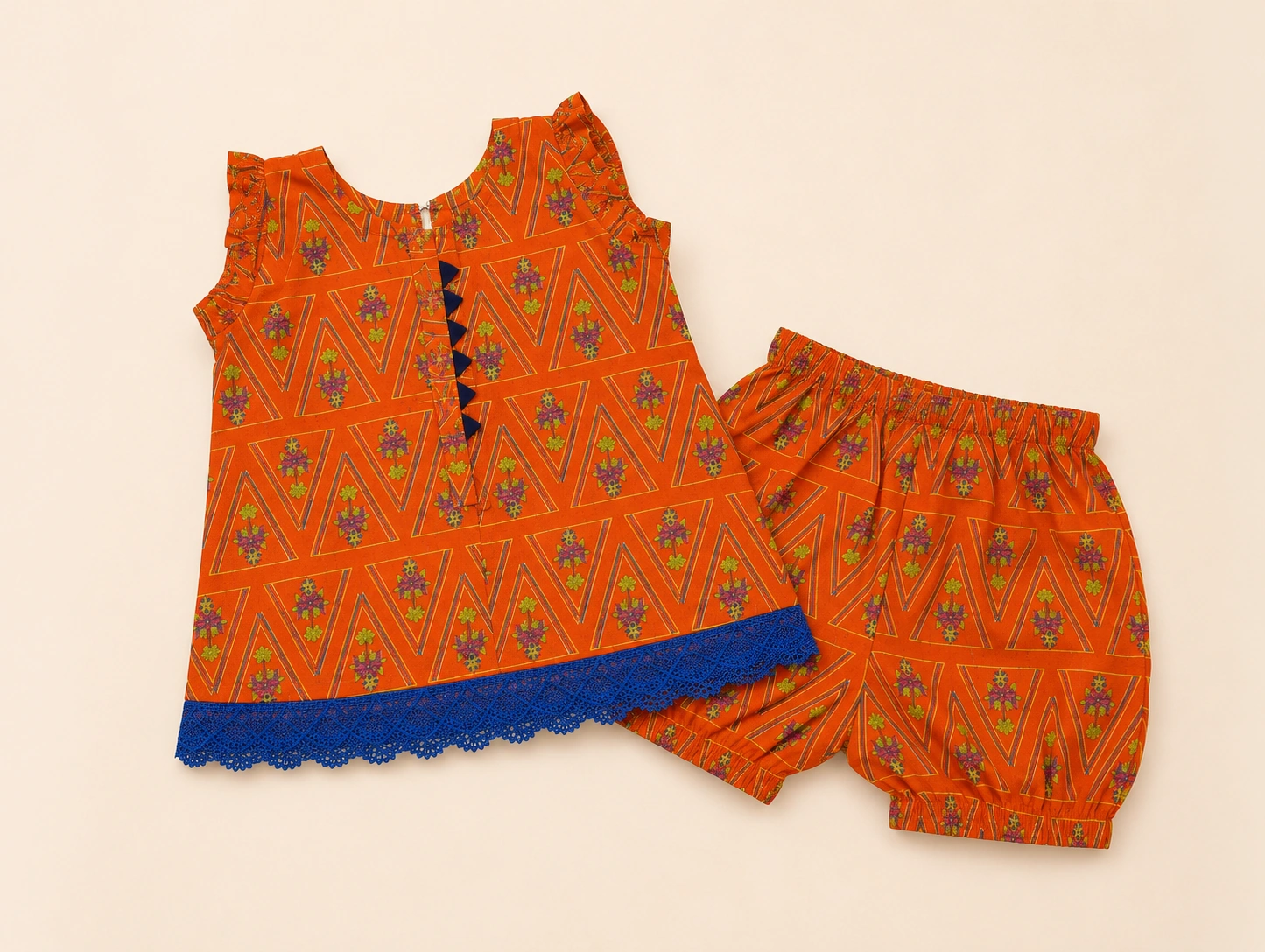 Tangerine Aztec full outfit flat-lay